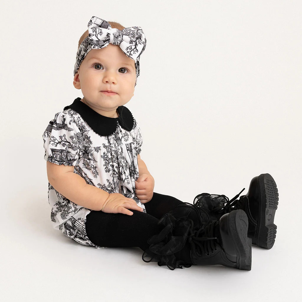 999 Happy Haunts White Daywear Disney The Haunted Mansion Toile Peter Pan Collar Bubble Romper | ... | Posh Peanut