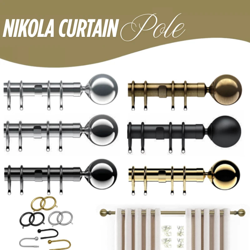 Nikola 28mm Metal Window Curtain Pole Rod With Lined Rings & Ball Finials | eBay UK