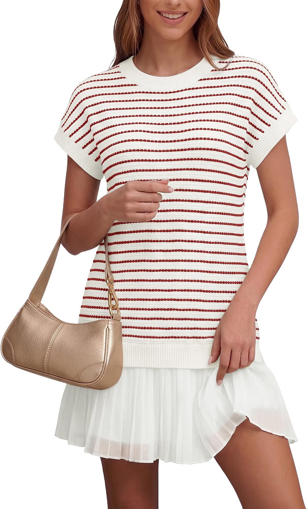 Womens Striped Knit Sweater Preppy Crew Neck Mini Dress | Amazon (US)