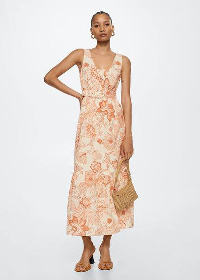 Printed cotton dress beige - Woman - 12 - MANGO | MANGO (UK)