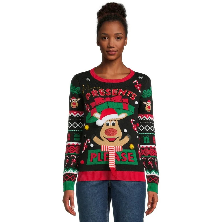 No Boundaries Juniors Christmas Sweater, Midweight, Sizes XS-XXXL | Walmart (US)