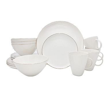 Open Box: Abbesses Porcelain 16-Piece Dinnerware Set - Gold | Pottery Barn (US)