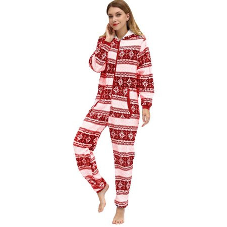 Woman Christmas Hoodies Flannel Hooded Holiday Long Sleeve One Piece Hoodies Rompers for Women Zip U | Walmart (US)