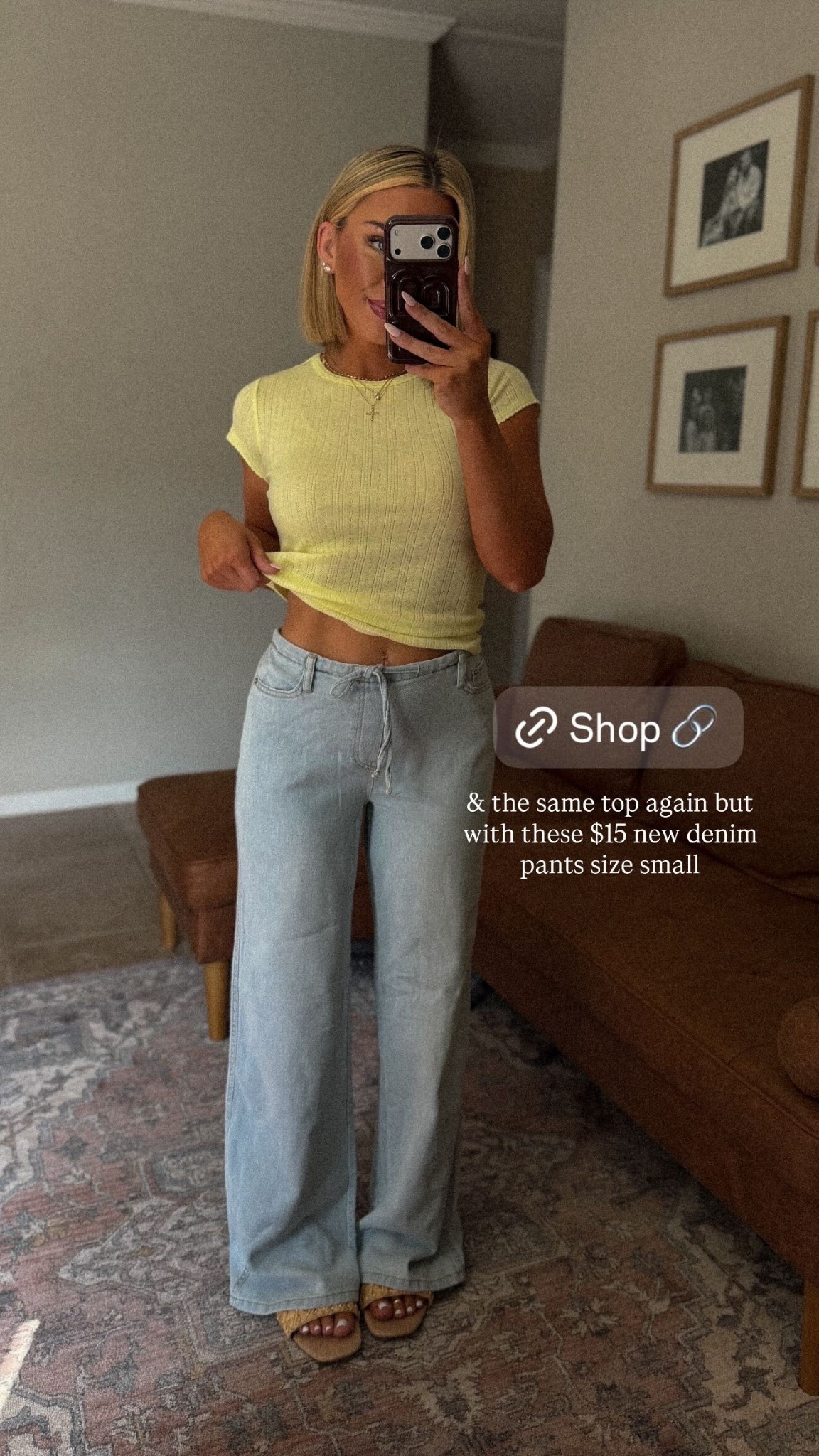 & the same top again but with these $15 new denim pants size small