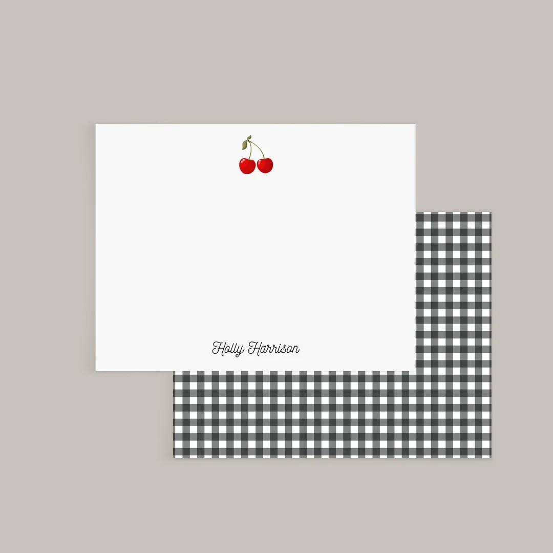 Cherries & Gingham Personalized Notecard, Luxury Stationery Sets for Letter Writing, Printed Note... | Etsy (US)