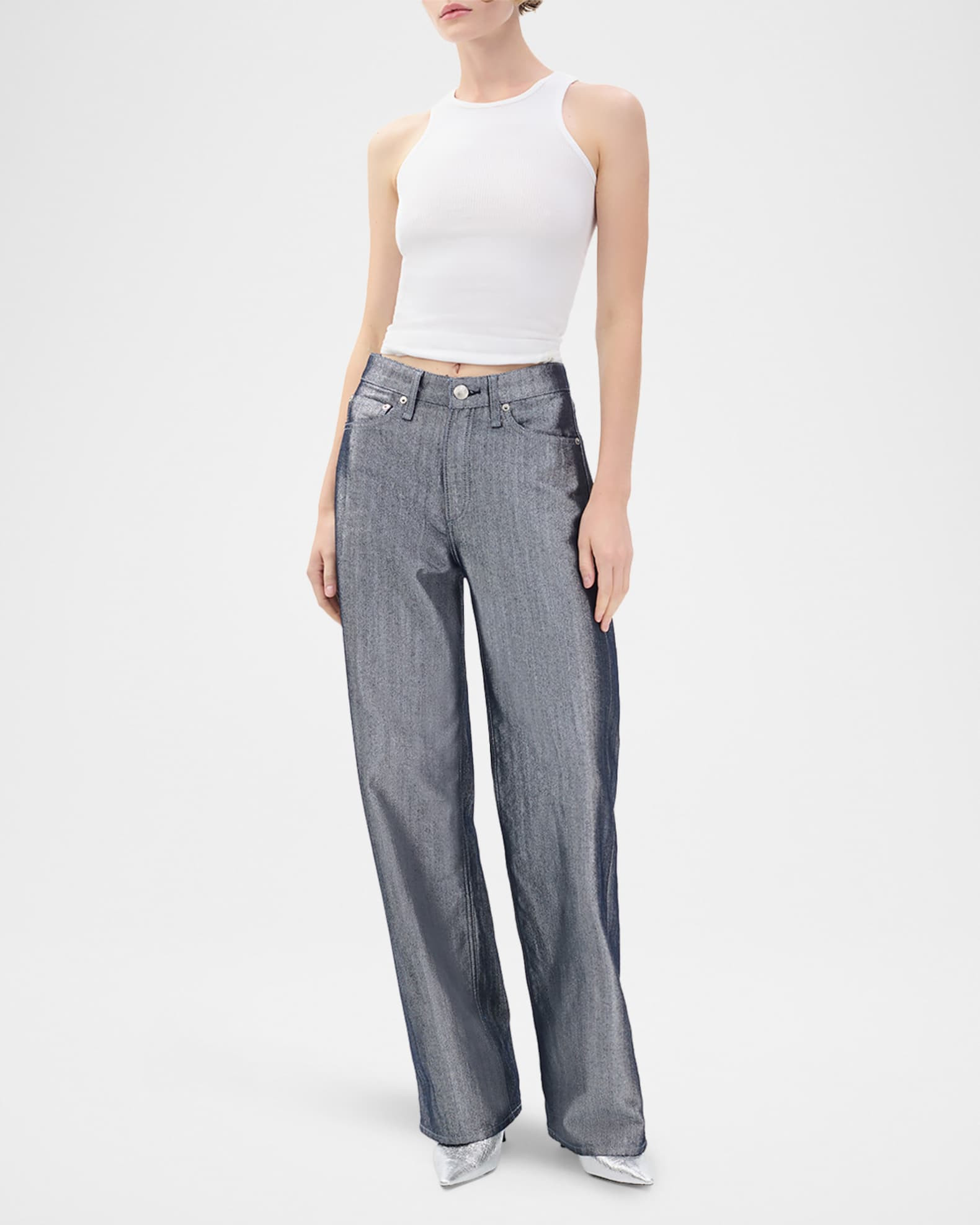 Logan Metallic Wide-Leg Jeans | Neiman Marcus