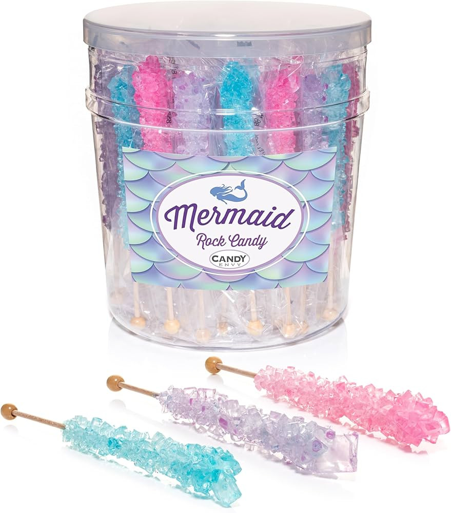 Candy Envy - Mermaid Rock Candy Sugar Sticks - 36 Individually Wrapped Treats - Pink, Light Blue,... | Amazon (US)