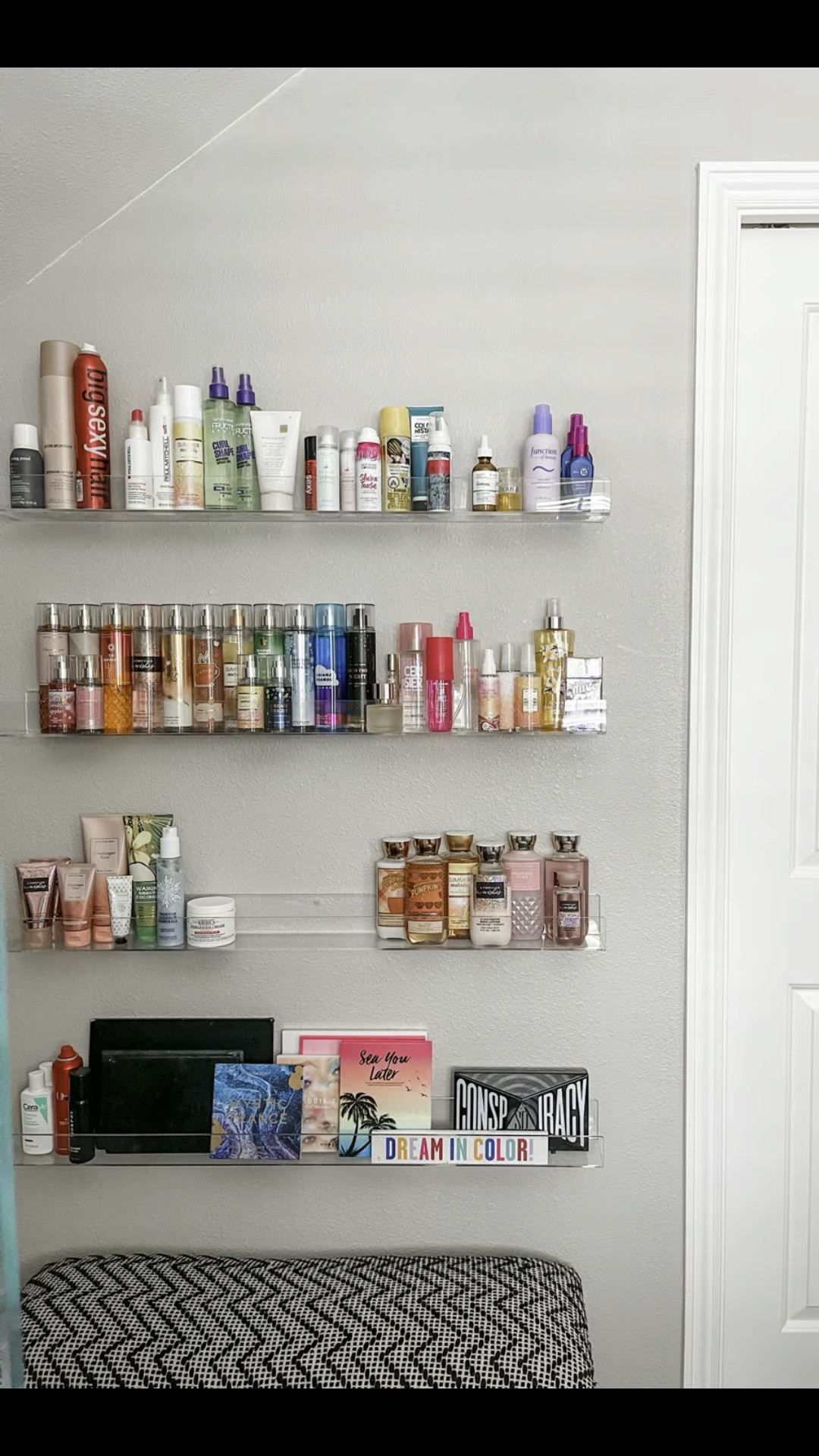 This season, give the gift of organization! What better gift than an organized space that functions more efficiently? Organization is the gift that keeps on giving!

This wall of acrylic floating shelves is a great non-clutter gift idea for the tween, teen or beauty lover on your list. OR just someone you know who's lacking bathroom storage.

These shelves are easy to install - no matter what type of wall ... you can see here I installed these on the same wall as a pocket door. After installing you can load it up with fun beauty products, taking your gift to the next level.


#LTKHoliday #LTKHome #LTKBeauty