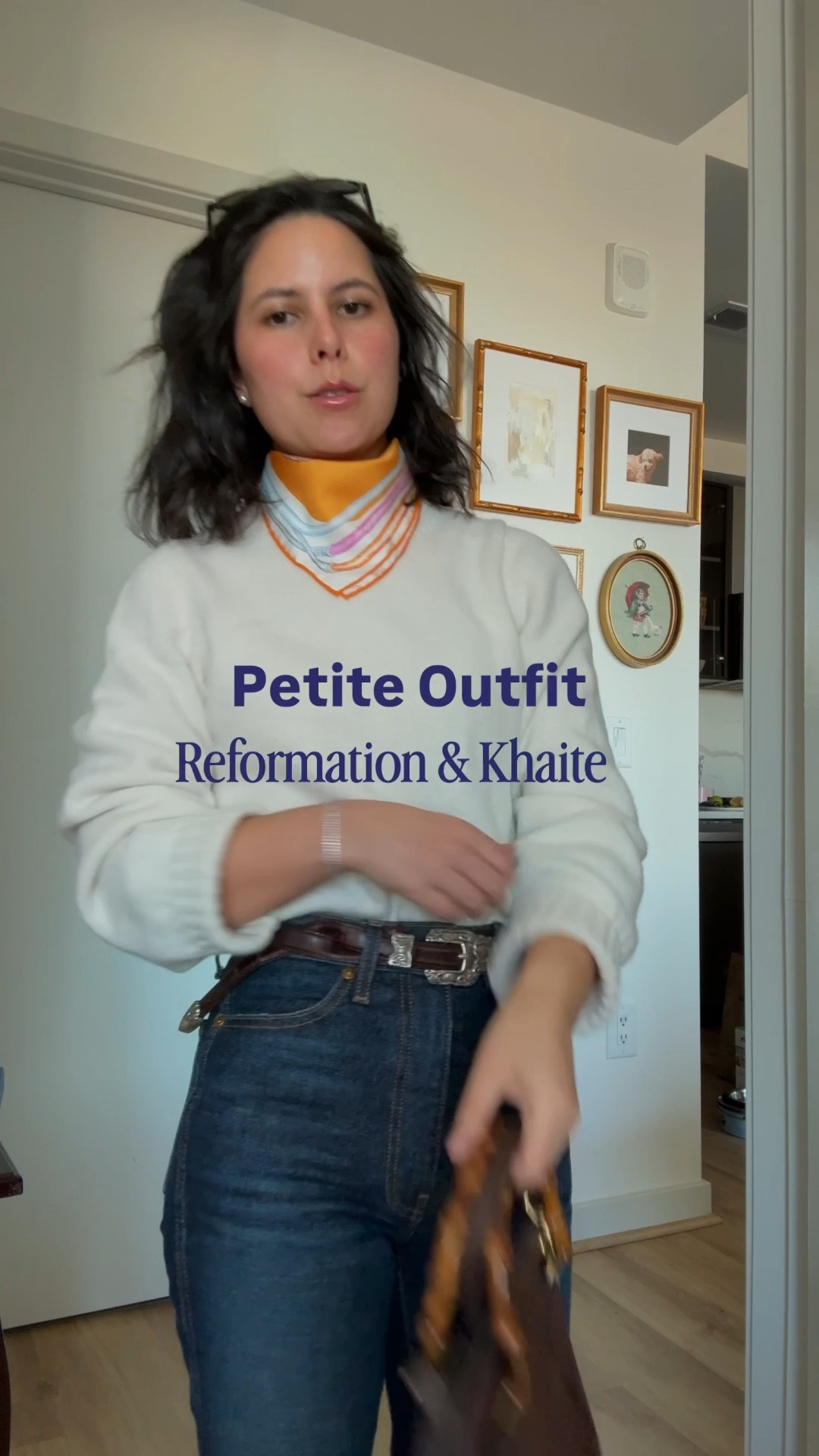 I’m 5’1 for reference 
XS in sweater, 23 in jeans and had to get them cut 
Khaite Abigail jeans, khaite jeans, reformation sweater, reformation outfit, petite outfit, western belt, Hermes scarf outfit 

#LTKootd #LTKPetite #LTKgrwm