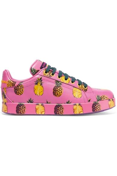 Dolce & Gabbana - Printed Leather Sneakers - Pink | NET-A-PORTER (US)