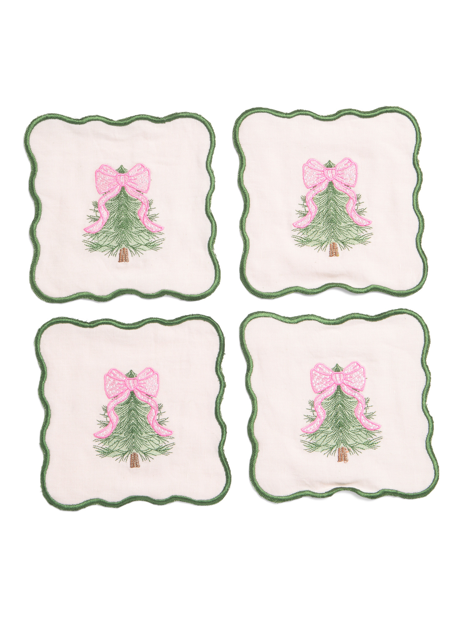 Set Of 4 Pinkmas Tree Embroidered Coasters | TJ Maxx