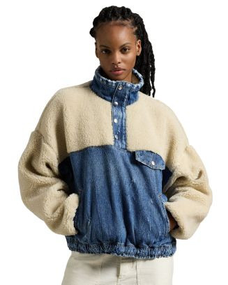 Ralph Lauren Lauren Ralph Lauren Fleece Denim Mock Neck Pullover    | Bloomingdale's Women | Bloomingdale's (US)