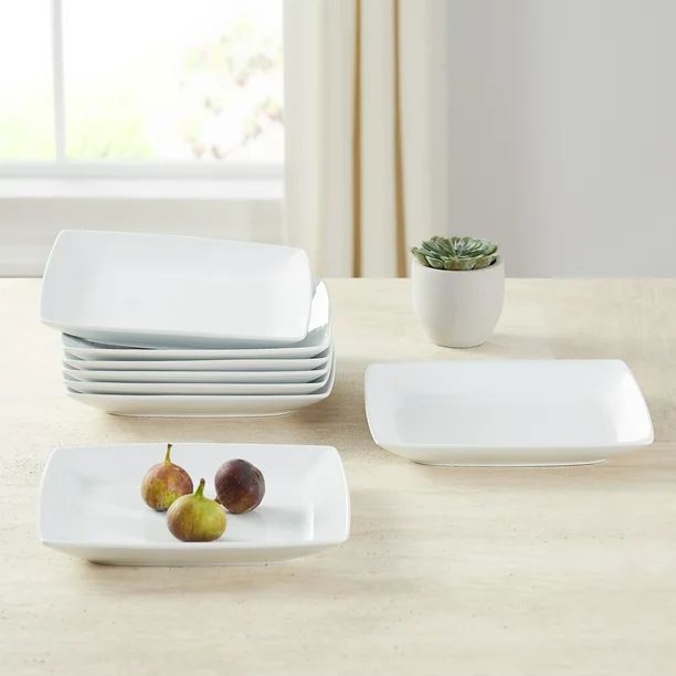Better Homes & Gardens Loden Porcelain Square-Shaped Dinner Plate, 8 Pack | Walmart (US)