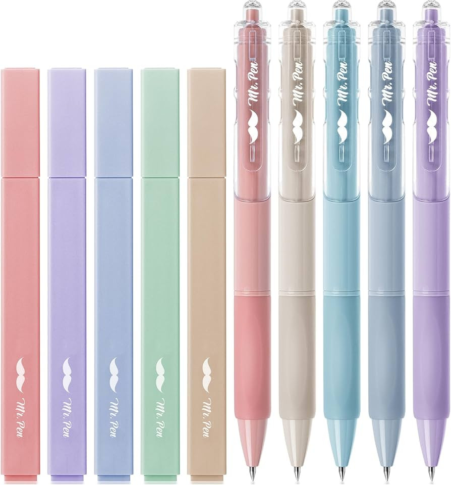 Mr. Pen- Aesthetic Highlighters and Gel Pens, 10 Pack, Pastel Colors No Bleed Bible Highlighters,... | Amazon (US)
