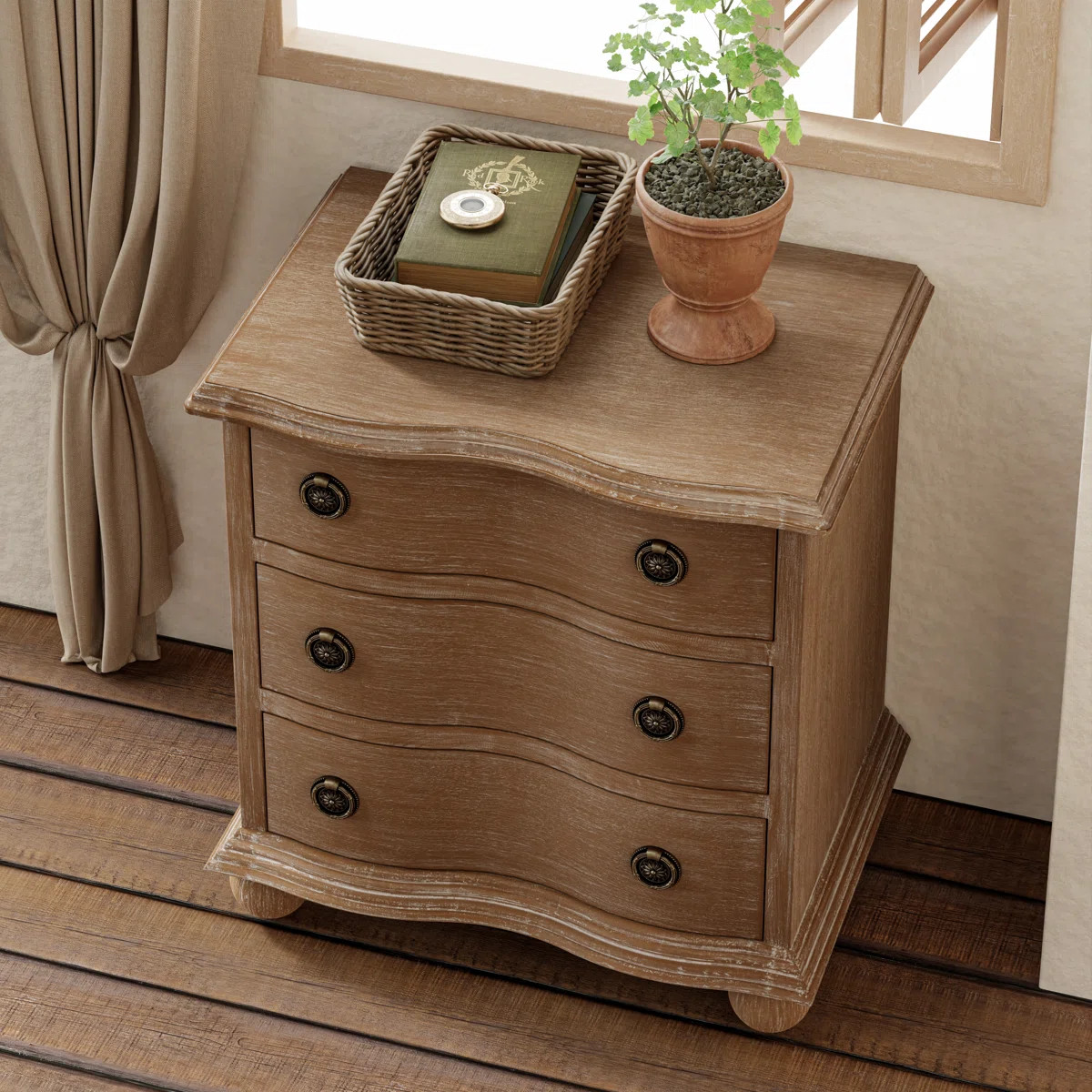 Farmhouse 3 Drawer Nightstand With Curved Front | Wayfair North America