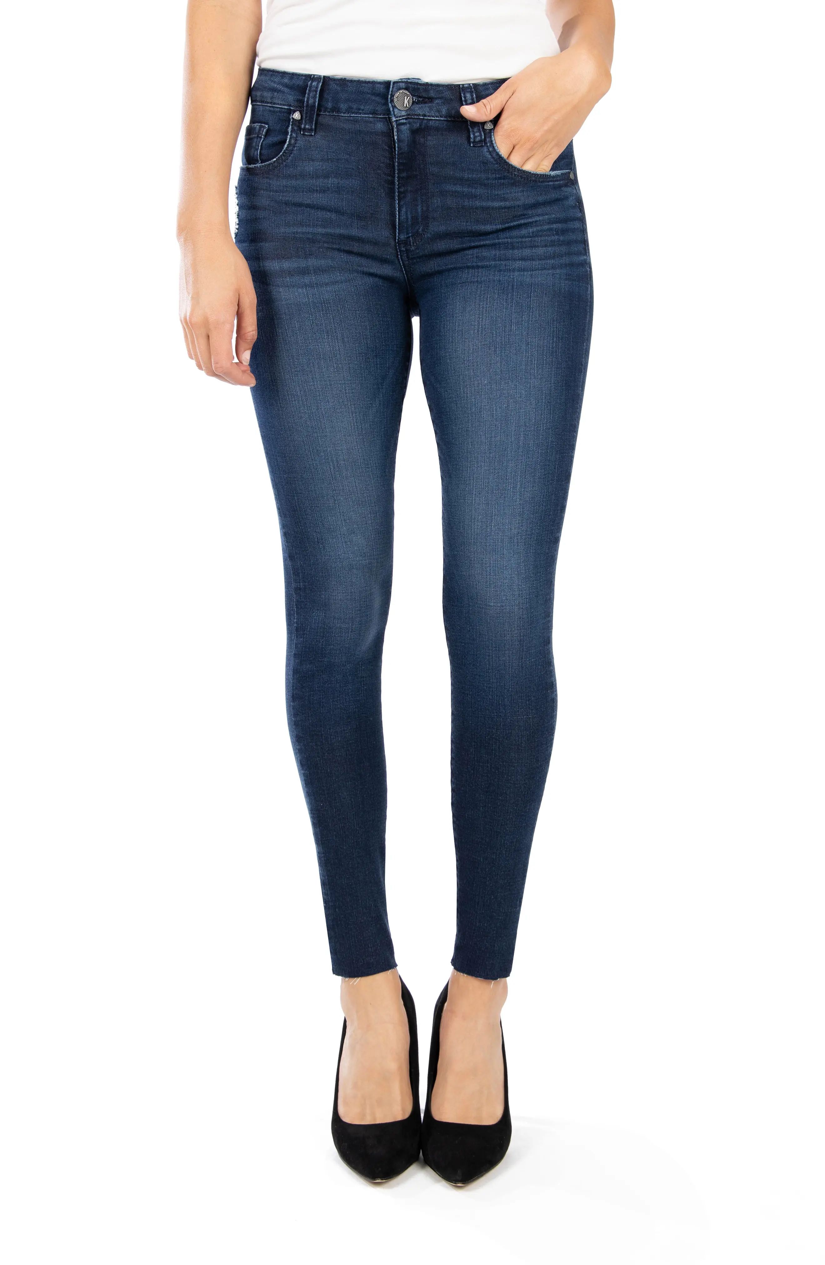 Women's Kut From The Kloth Donna High Waist Raw Hem Ankle Skinny Jeans, Size 6 - Blue | Nordstrom