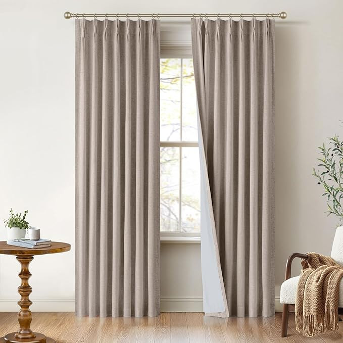 INOVADAY Pinch Pleated Curtains, 2 Panels Full Blackout Curtains for Bedroom, Linen Pleated Black... | Amazon (US)