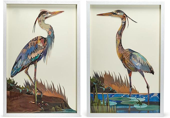Two's Company Set Of 2 Crane Paper Collage Wall Art - Paper/Plastic/Glass | Amazon (US)