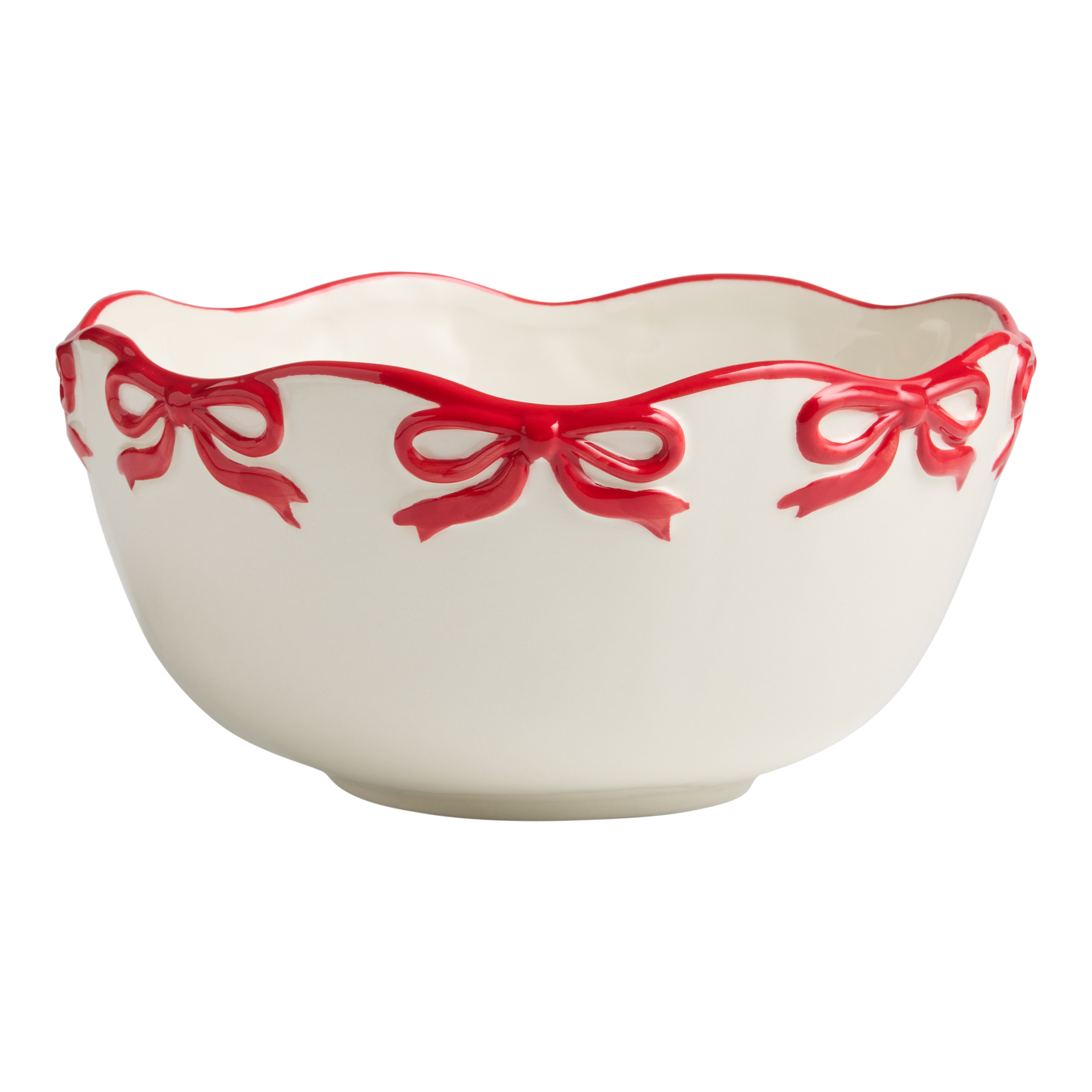 Cream and Red Bows Hand Painted Serving Bowl | World Market