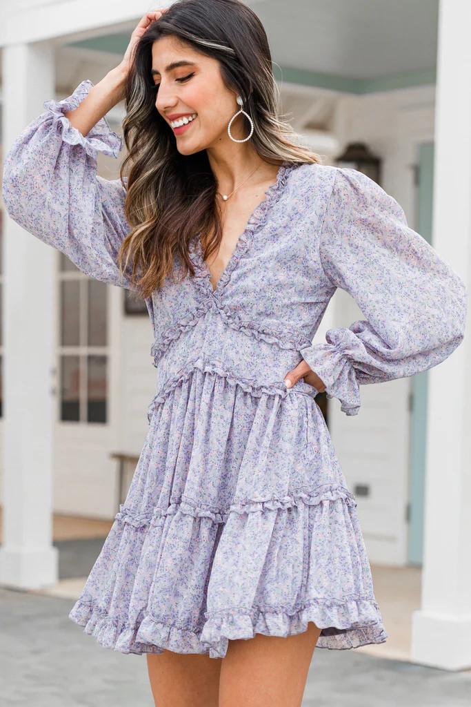 Just For Fun Lilac Gray Ditsy Floral Dress | The Mint Julep Boutique