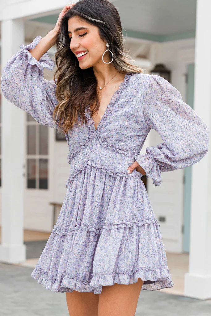 Just For Fun Lilac Gray Ditsy Floral Dress | The Mint Julep Boutique