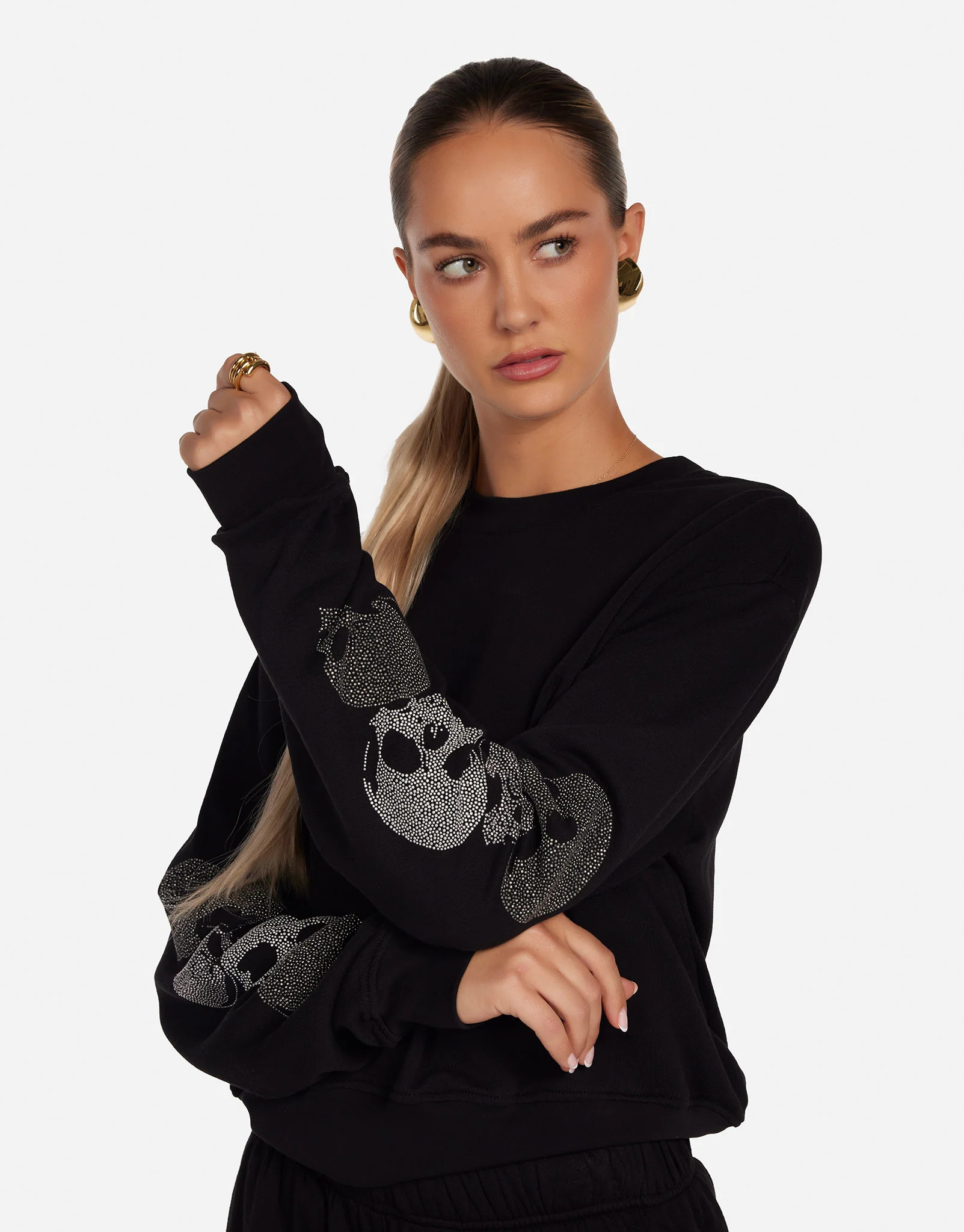 Stud Skulls Cropped Pullover in Black | Spalding by Lauren Moshi | Lauren Moshi