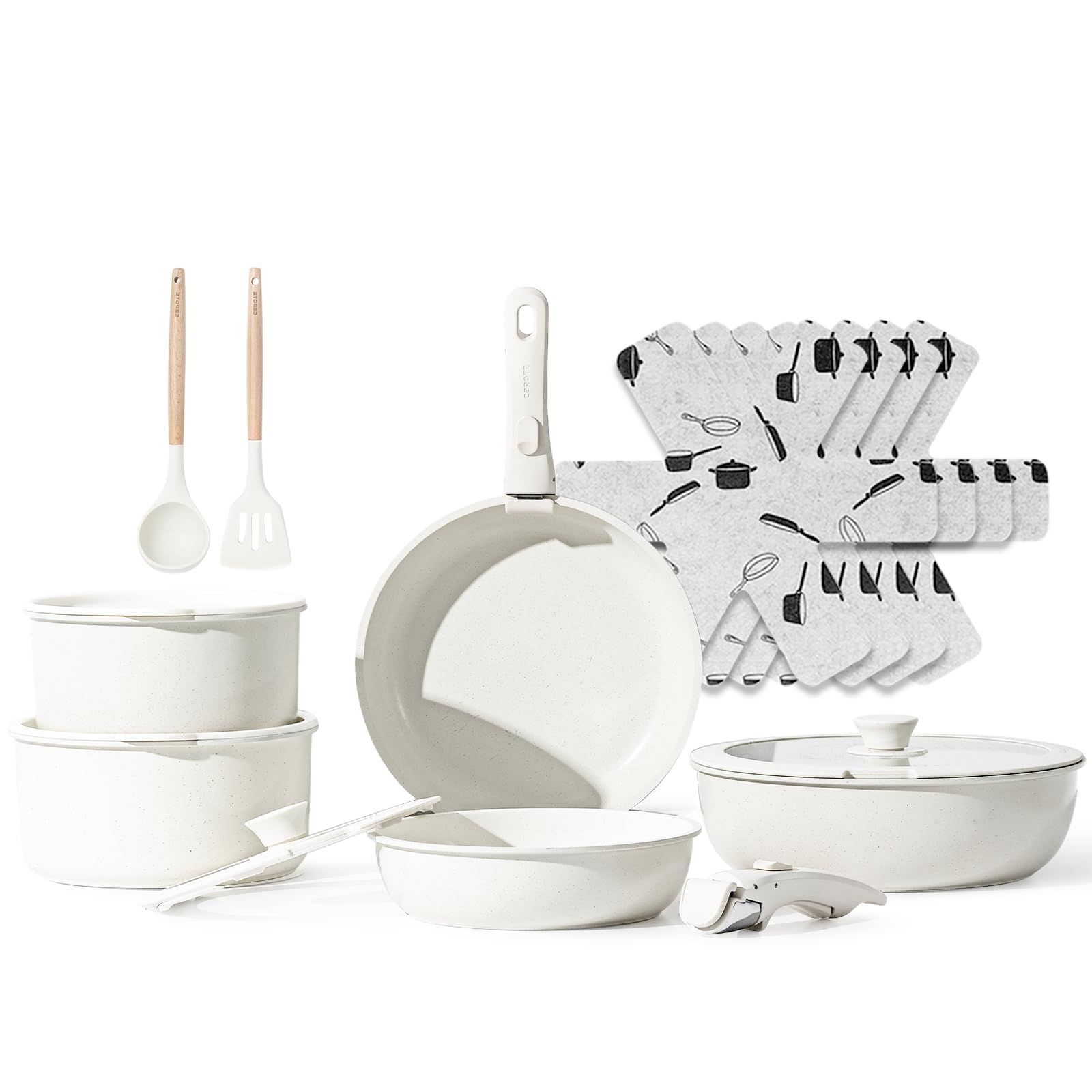 CAROTE 17pcs Pots and Pans Set, Nonstick Cookware Set Detachable Handle, Induction Kitchen Cookwa... | Amazon (US)