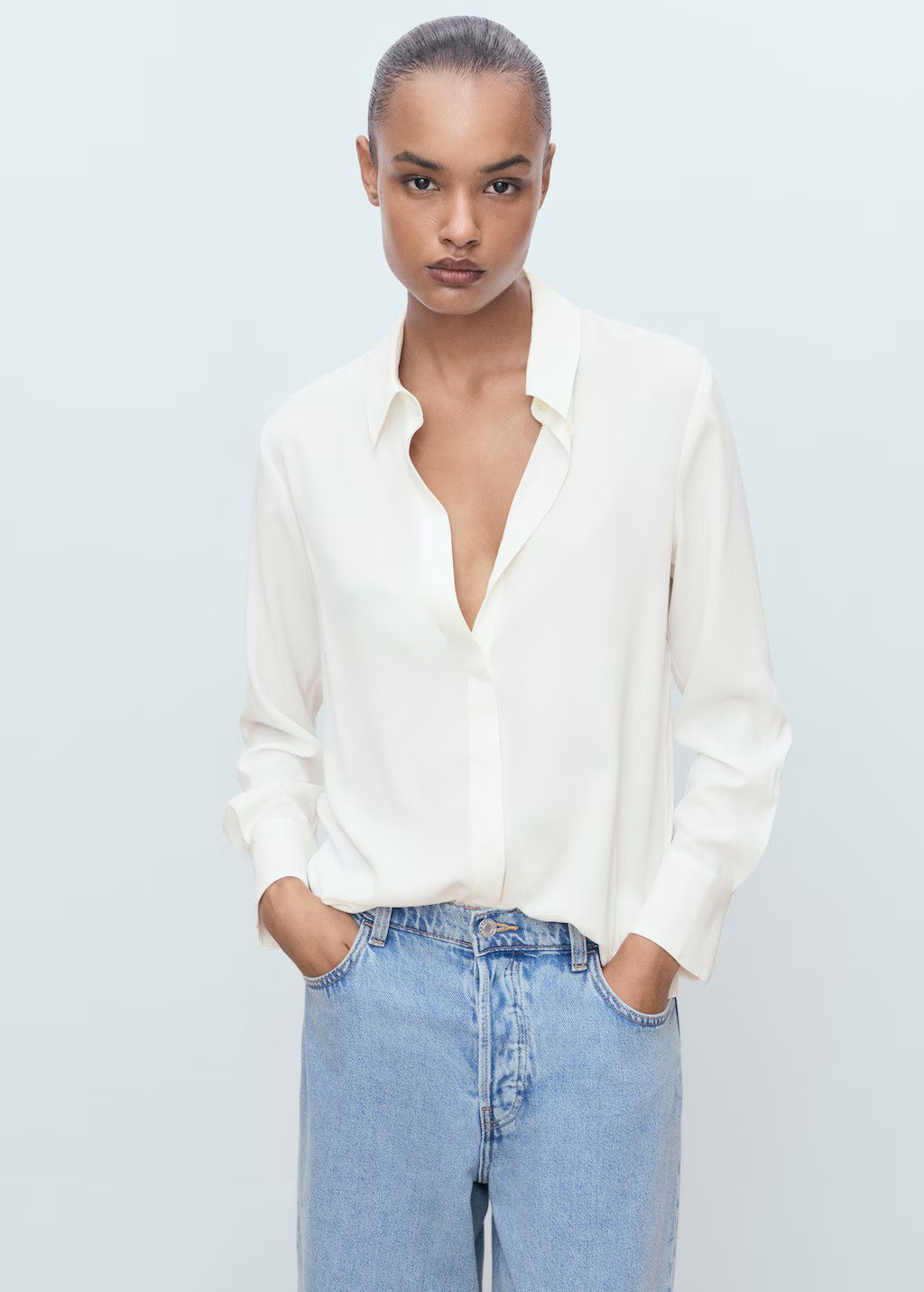 Fluid long-sleeved blouse - Women | MANGO United Kingdom | MANGO (UK)