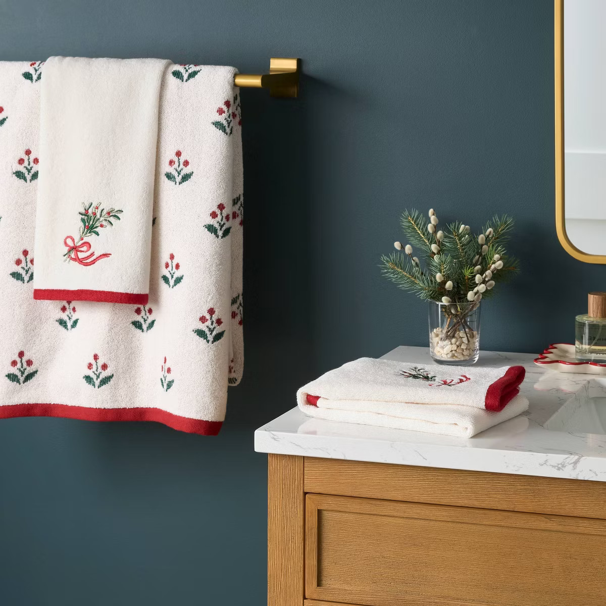 Embroidered Mistletoe Christmas Hand Towel Ivory - Threshold\u2122 | Target