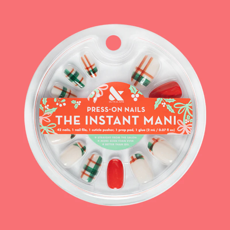 Handpainted Plaid - Press-On | Short | Round | Olive & June