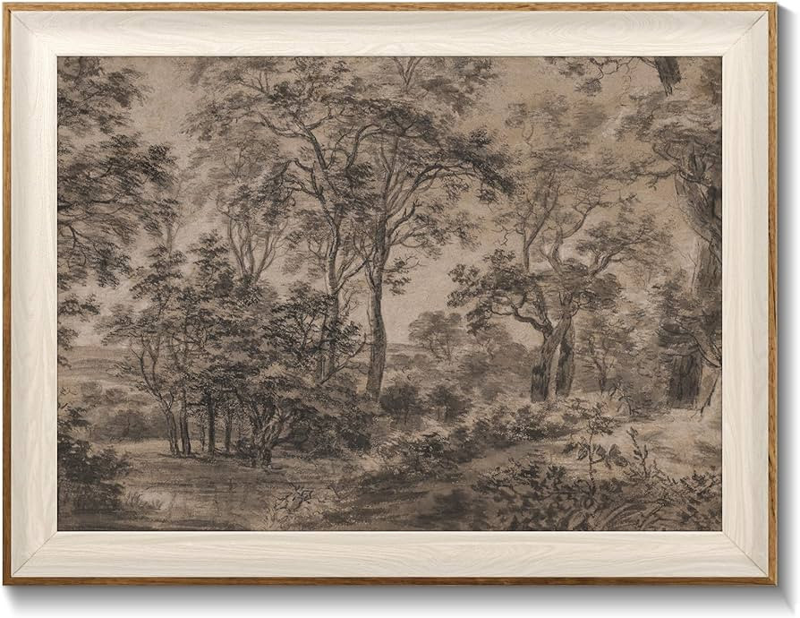Framed Canvas Wall Art for Living Room Decor, Vintage Neutral Brown Woodland Landscape Painting F... | Amazon (US)