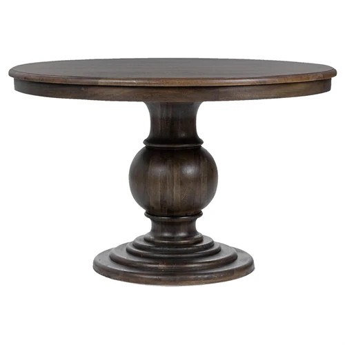 Berlin Updated Traditional Brown Mango Wood Round Dining Table - 48" | Kathy Kuo Home