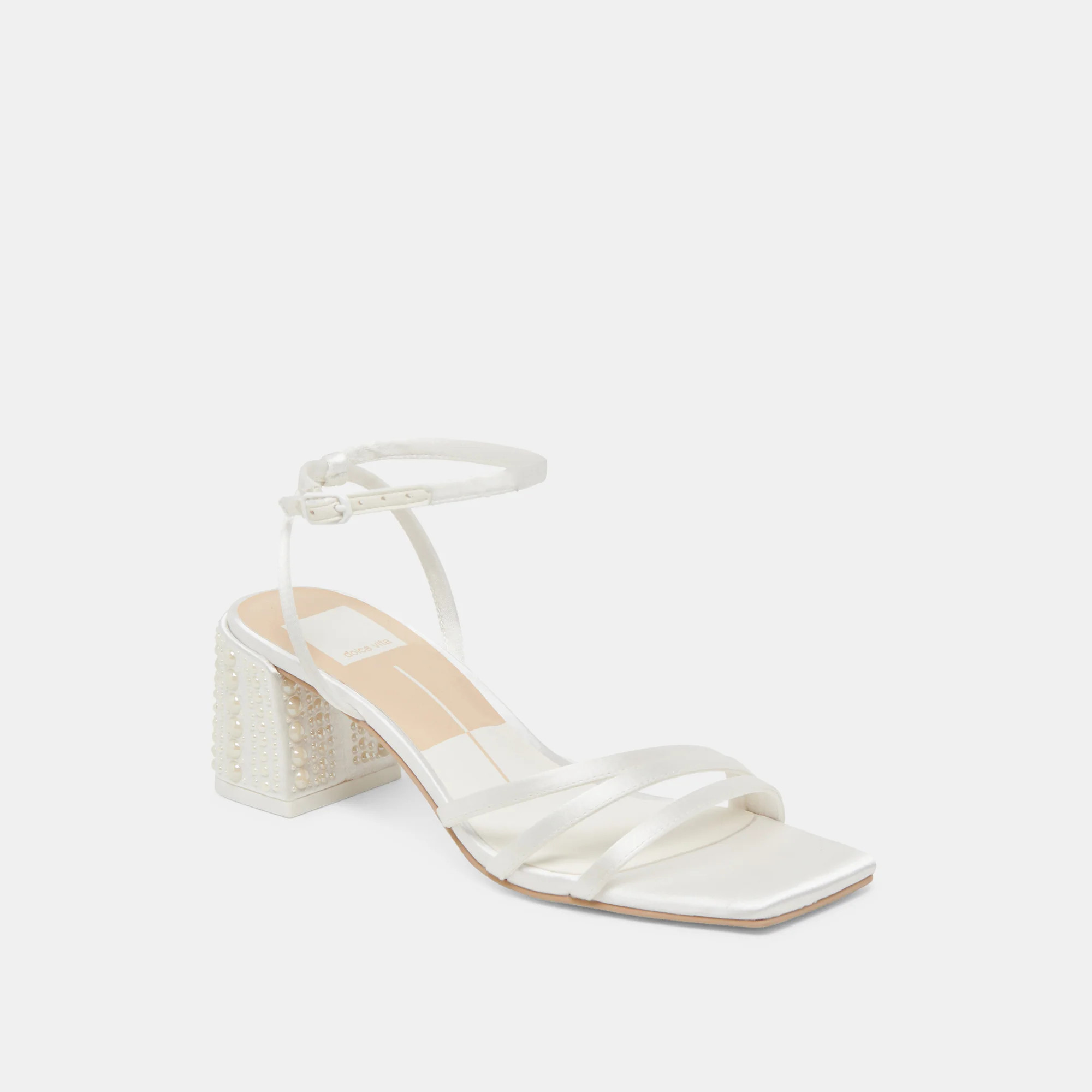 Ysabel Pearl Heels True White Satin | DolceVita.com