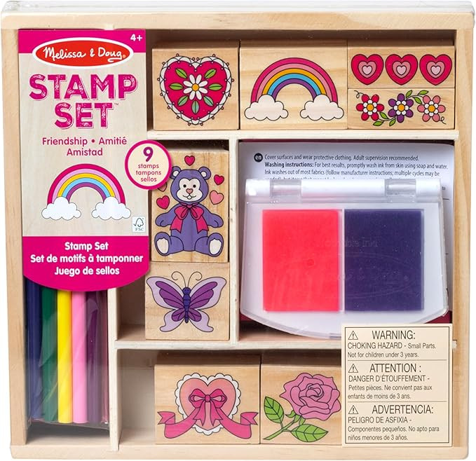 Melissa & Doug Wooden Stamp Set: Friendship - 9 Stamps, 5 Colored Pencils, and 2-Color Stamp Pad ... | Amazon (US)