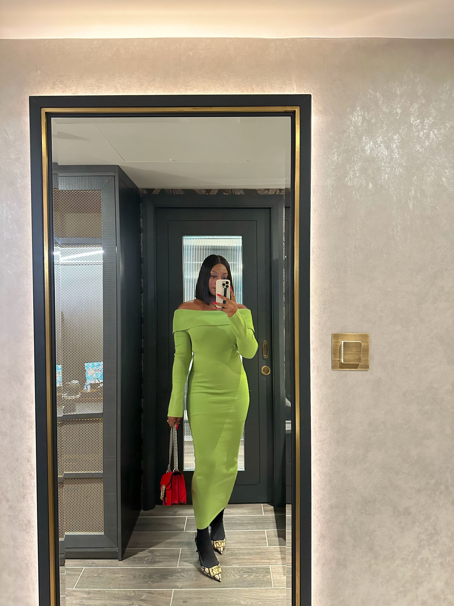 Green Bardot dress