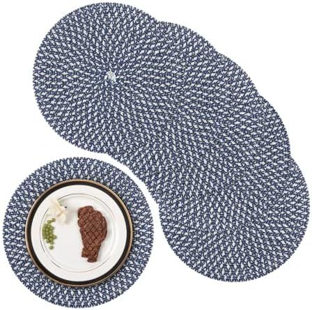 SHACOS Paper Woven Placemats Set of 6 for Dining Table 15" Round Farmhouse Braided Placemats Heat Re | Amazon (US)