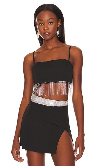 Irina Crystal Fringe Top in Black | Revolve Clothing (Global)