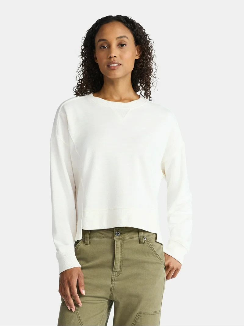 Time and Tru Women’s Ribbed Panel Sweatshirt with Long Sleeves, Sizes XS-XXXL - Walmart.com | Walmart (US)