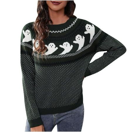 Yeahitch Halloween Sweater for Women Spooky Season Shirts Cute Ghost Sweatshirt Halloween Crewneck P | Walmart (US)