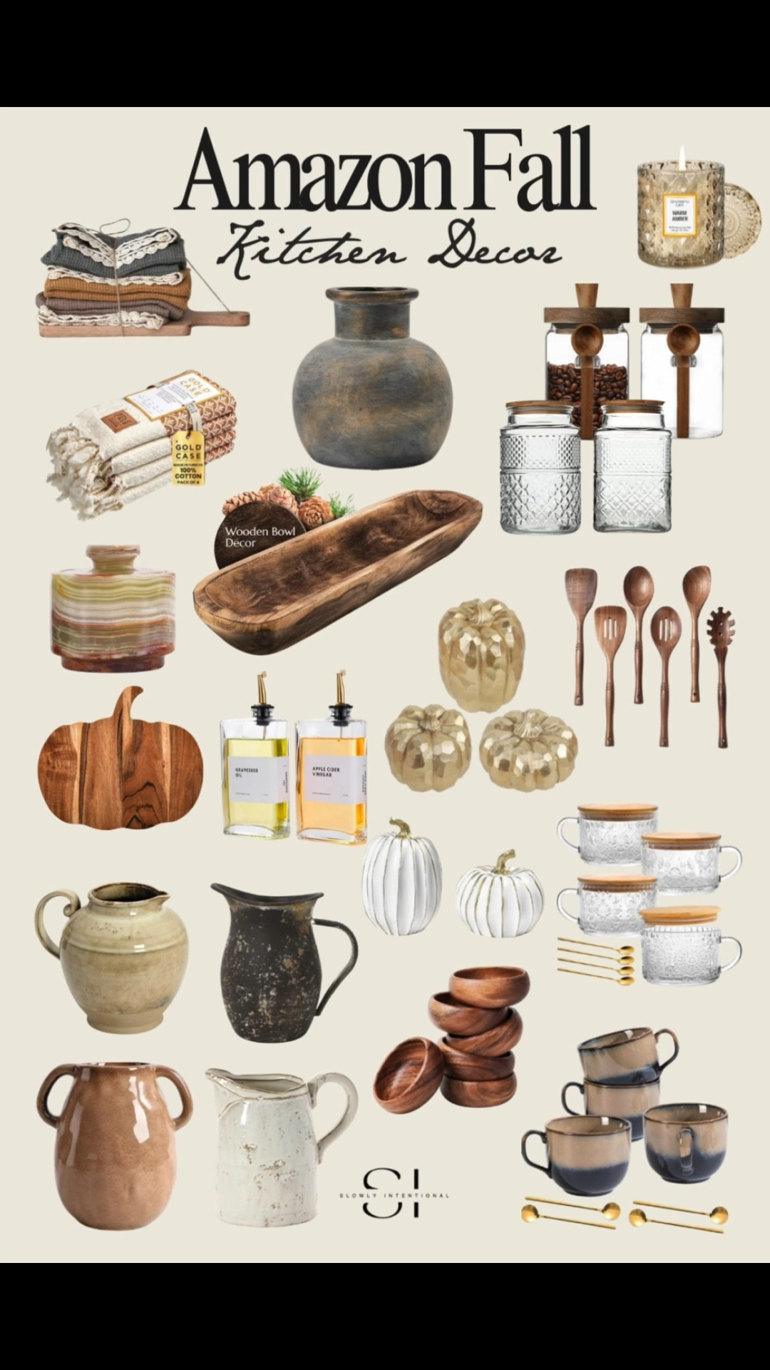Fall is calling, and I’ve rounded up the coziest kitchen decor finds straight from Amazon! From earthy jugs and wooden bowls to pumpkin boards, gold accents, and the prettiest mugs, these pieces instantly make your kitchen feel warm and inviting. Mix textures with natural woods, stoneware, and glass jars for that slow, intentional autumn vibe.

#LTKHome #LTKSeasonal