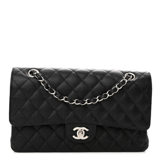 Caviar Quilted Medium Double Flap Black | FASHIONPHILE (US)