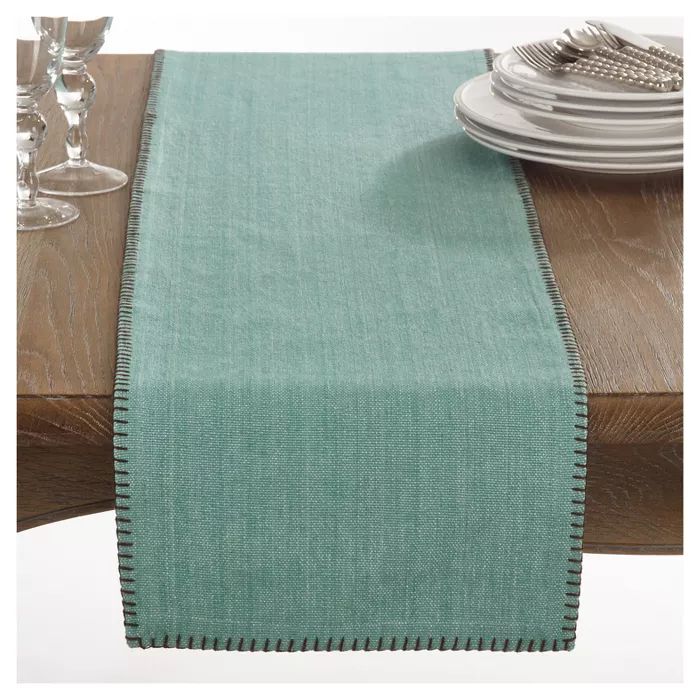 Aqua Celena Whip Stitched Design Table Runner (13"x72") - Saro Lifestyle | Target