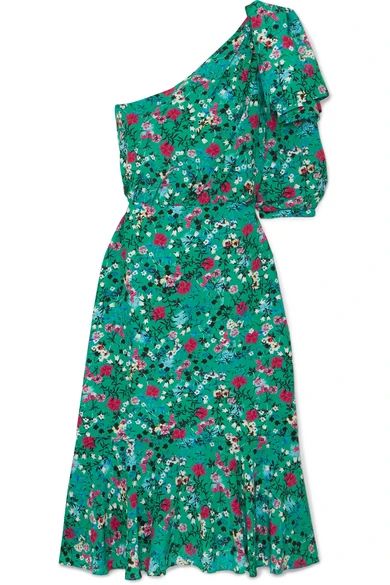 Saloni - Juliet One-shoulder Floral-print Silk-satin Dress - Green | NET-A-PORTER (UK & EU)