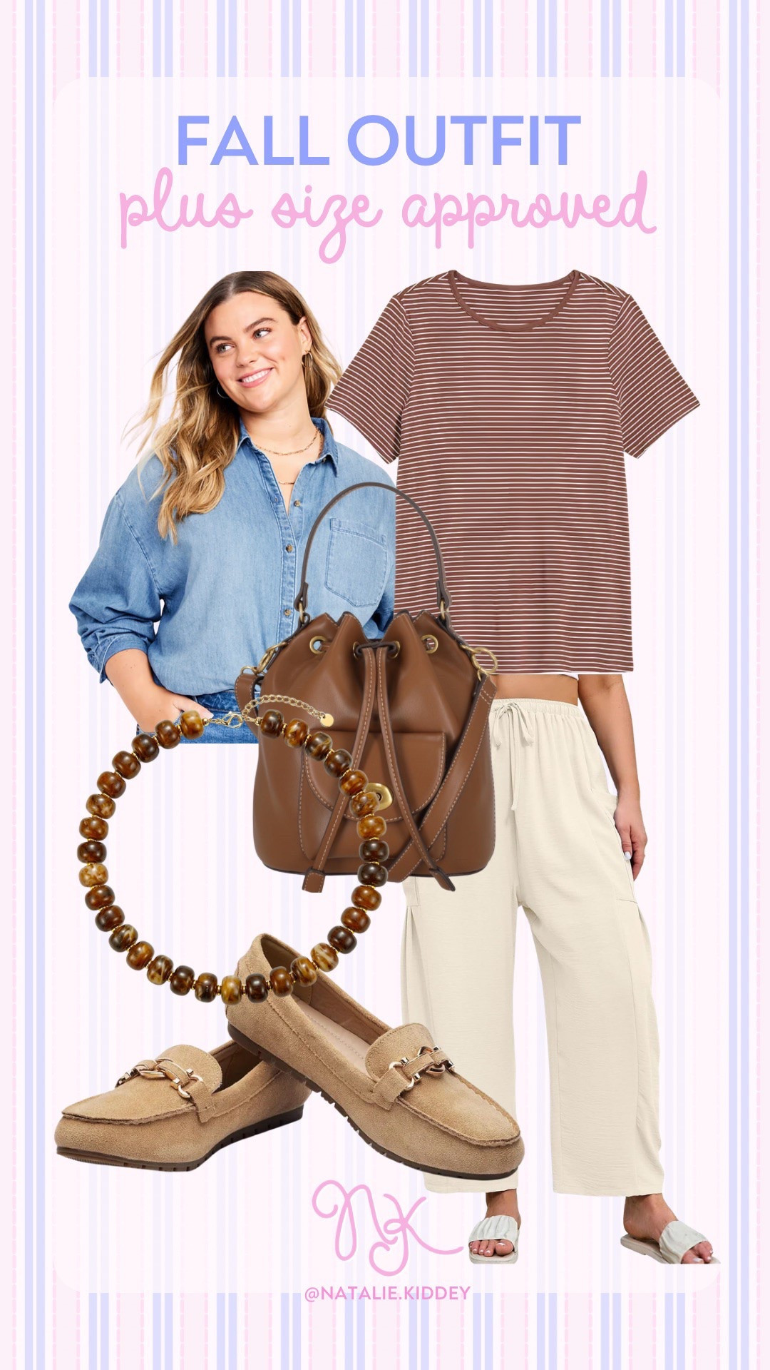 A truly plus size approved outfit that’s adorable for fall, comfortable and affordable. I love this striped tee, it’s incredibly soft, doesn’t cling to the body and comes in so many different colors, and these loafers are one of my absolute favorite pairs of shoes. These lightweight off-white pants are super cute and the look is complete with this chunky beaded necklace and designer inspired purse. 
Fall outfit inspo, plus size fall outfit

#LTKSeasonal #LTKPlusSize #LTKSaleAlert