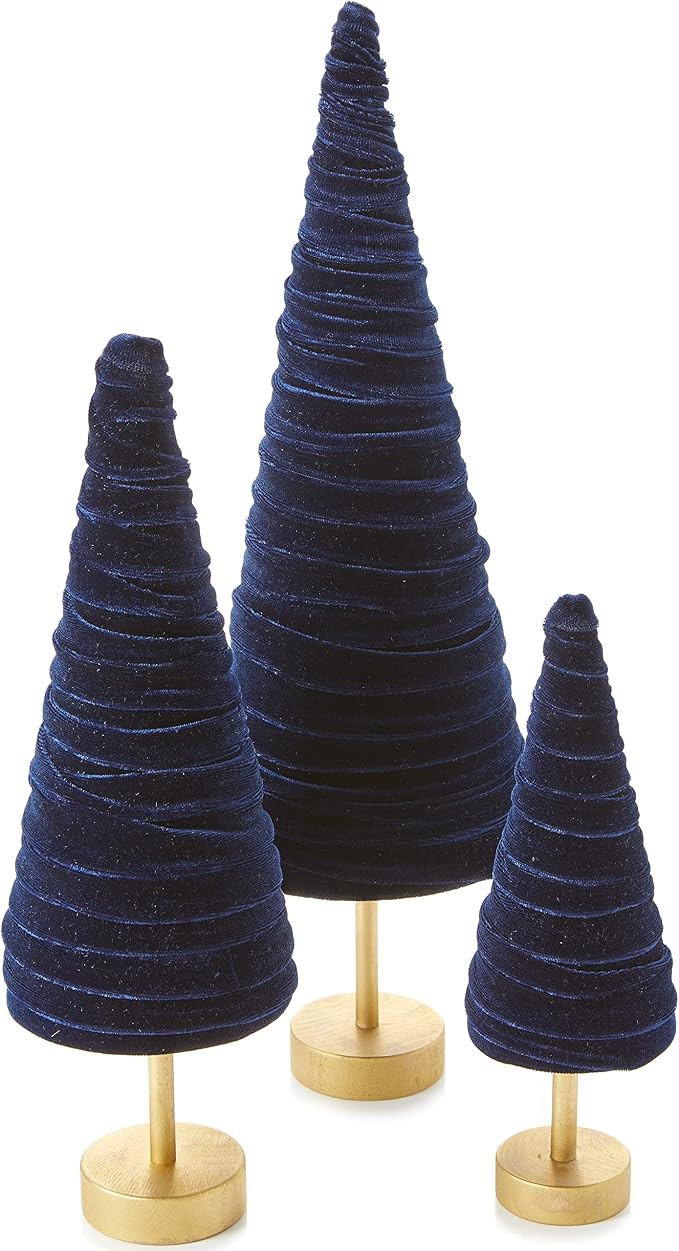 Navy Pedestal Velvet Trees Set of 3, Made in USA, Winter Modern Decor, Blue Christmas Tree Tablet... | Amazon (US)