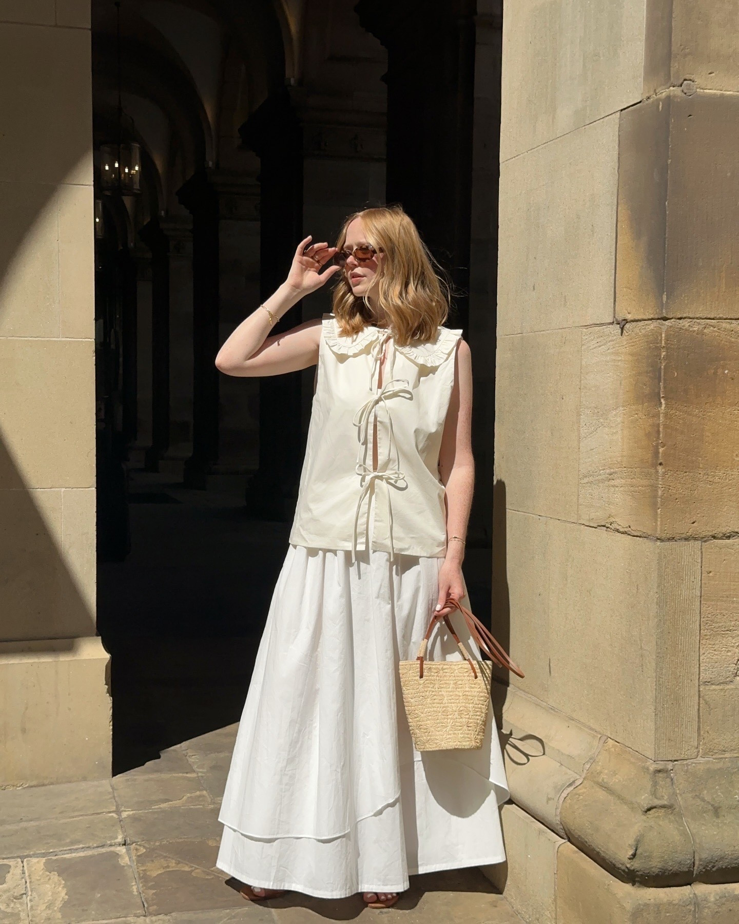 VRG GRL, Collared Blouse, White Maxi Skirt, Sezane Basket Bag 

#LTKeurope #LTKsummer #LTKluxury