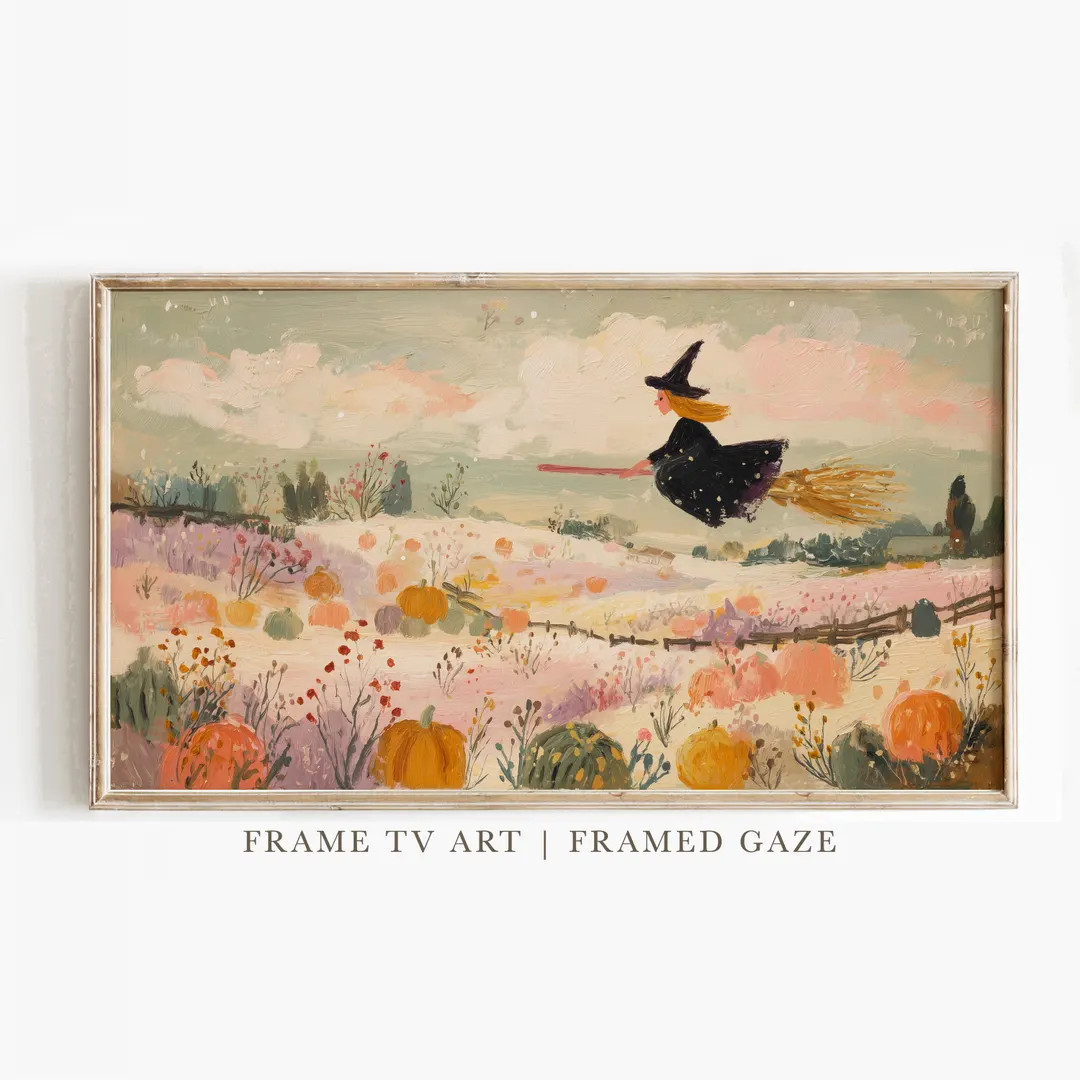 Frame TV Halloween, Witch Flying, Whimsical Autumn Frame TV Art, Fall, Digital Download - Etsy | Etsy (US)