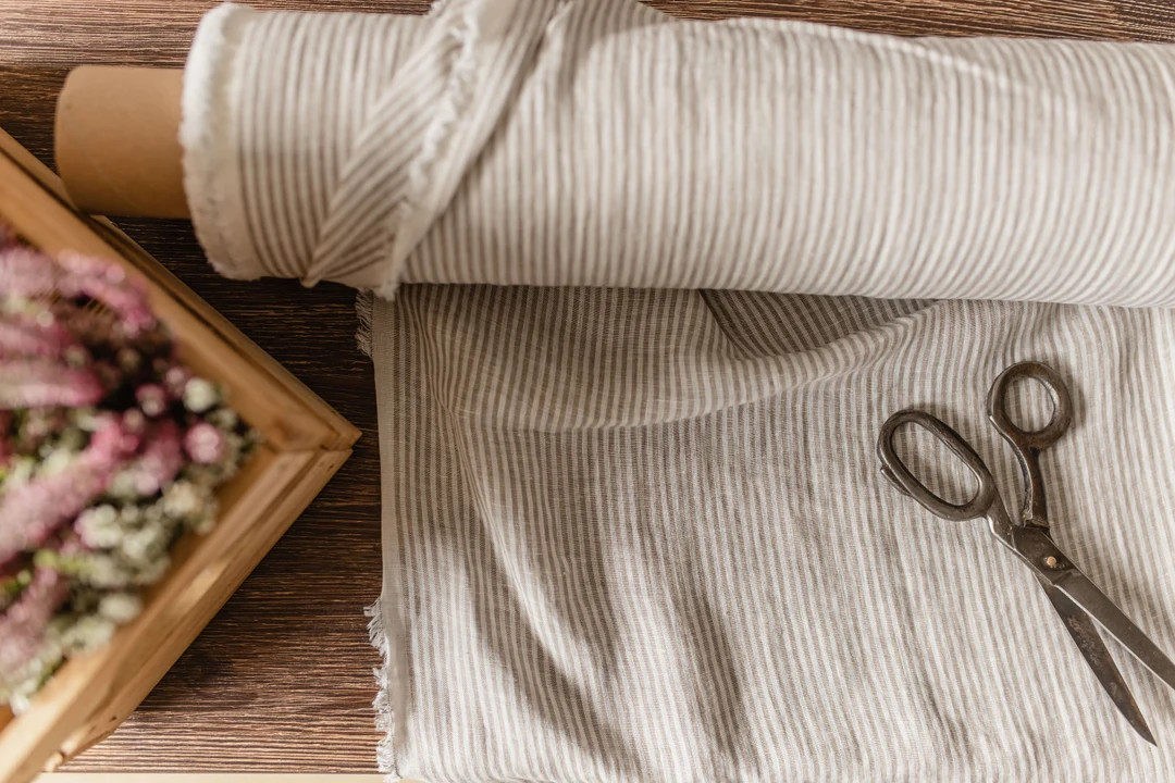 Linen Fabric Milk White With Beige Stripes, Natural Linen Lightweight Fabric by the Yard, Washed ... | Etsy (US)