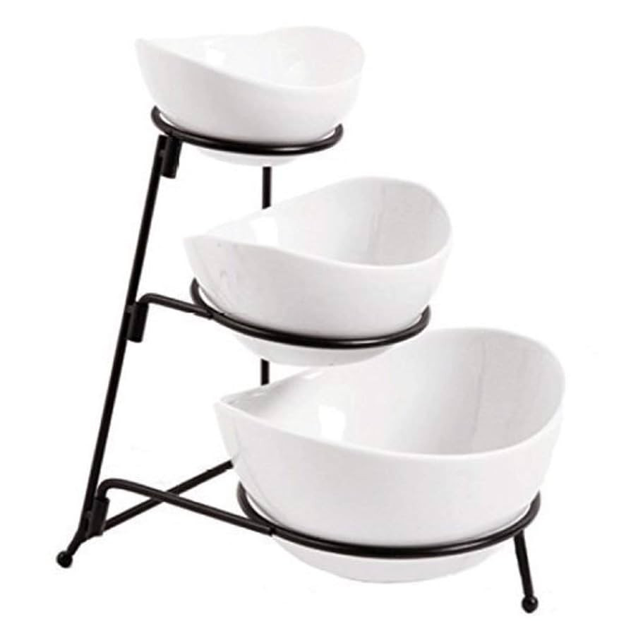 Partito Bella 3 Tier White Oval Bowl Set with Collapsible Thicker Metal Rack - Perfect Display fo... | Amazon (US)