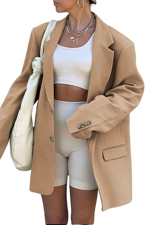 Grlasen Women Casual Elegant Long Sleeve Oversized Lapel Blazers Open Front Solid Work Office Jacket | Amazon (US)